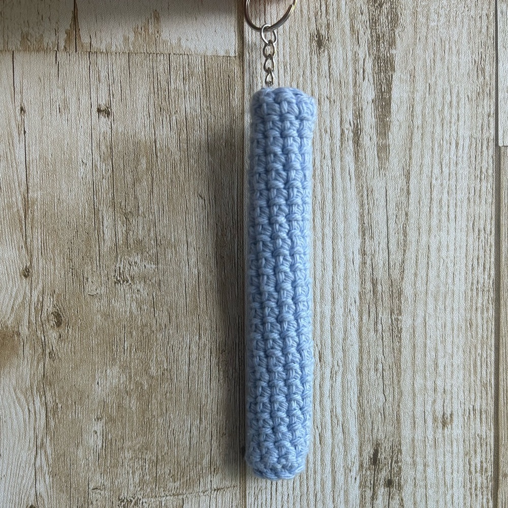 Blue Crochet Keychain Pen Carrying Case